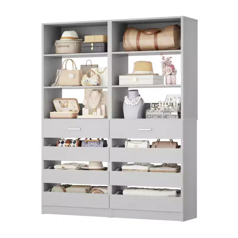 Système de rangement de placard avec tiroirs et étagères en bois