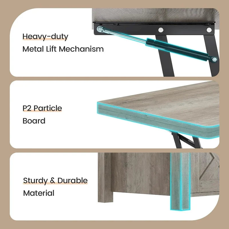 Table basse relevable 2 portes coulissantes style grange Table à manger avec rangement