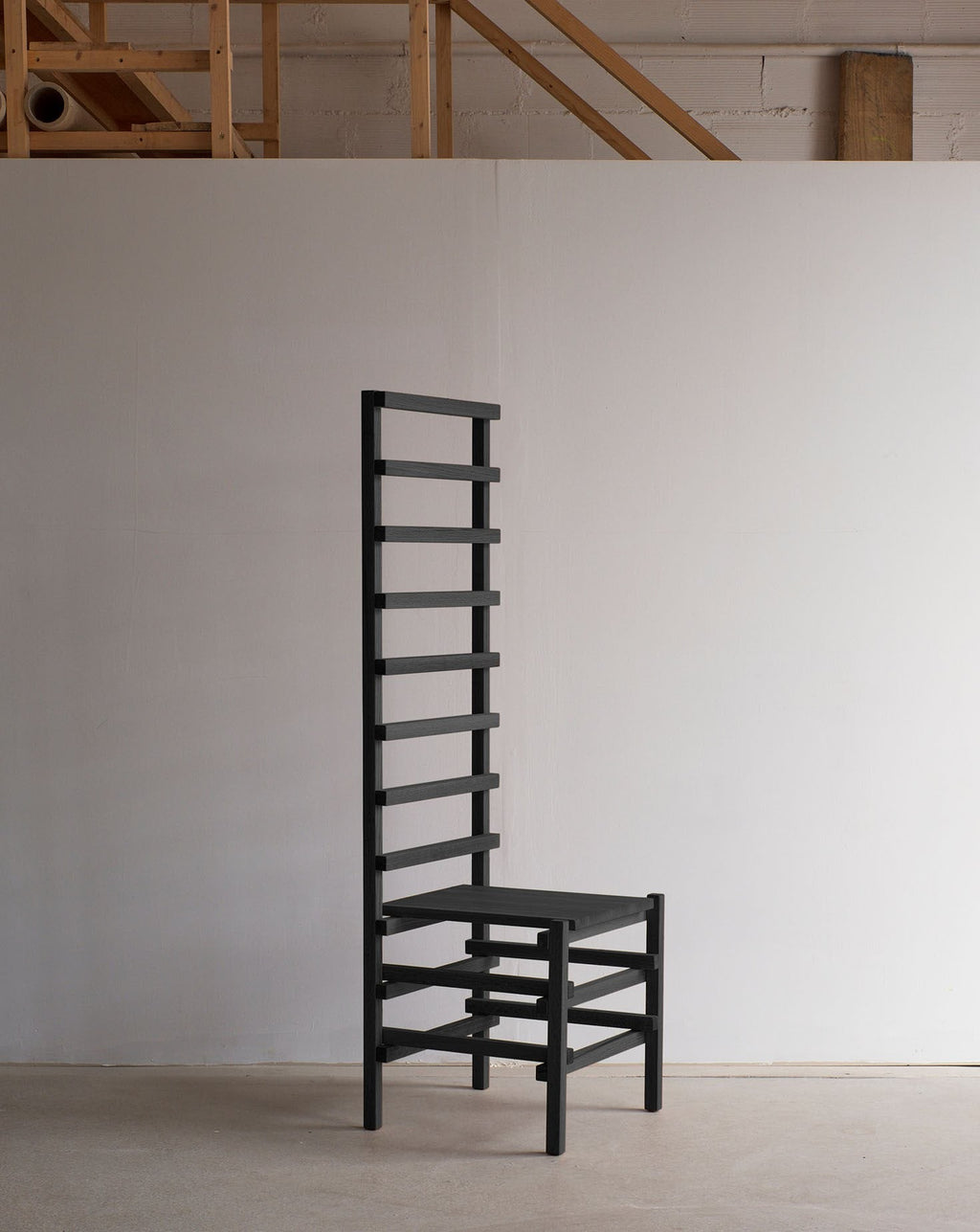 Black-Stained Beech Ladder-Back Contemporary Accent Chair