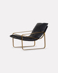 Brass-Finish Steel Frame Leather Seat Mid-Century Lounge Chair