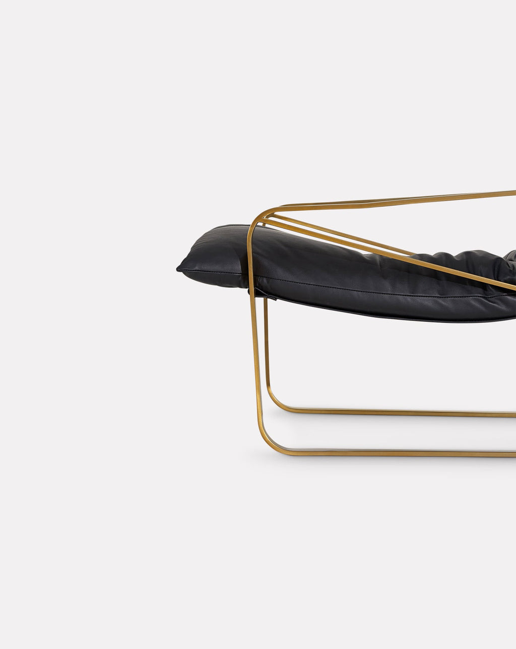Brass-Finish Steel Frame Leather Seat Mid-Century Lounge Chair