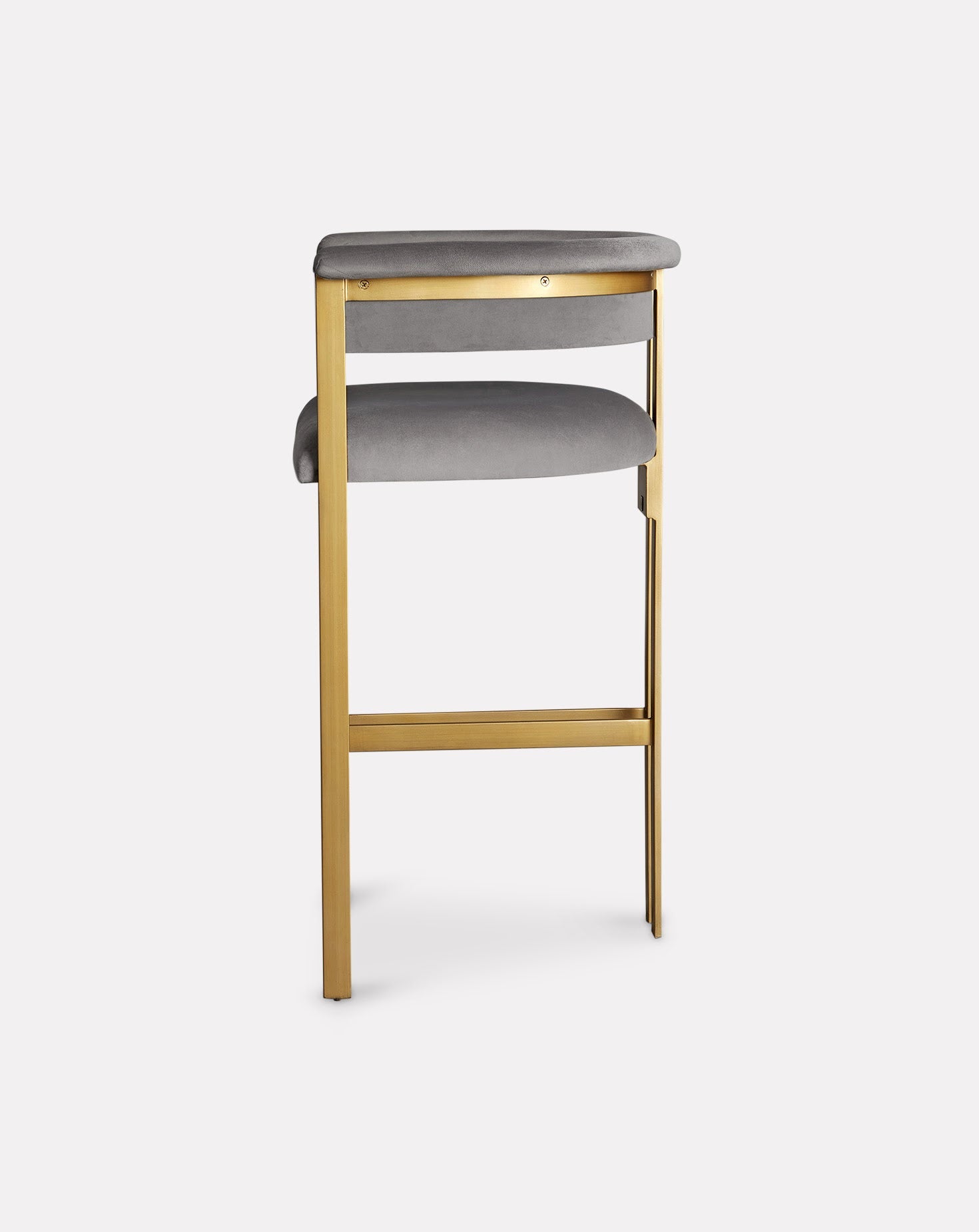 Grey Fabric Curved Back Brass Frame Bar Chair