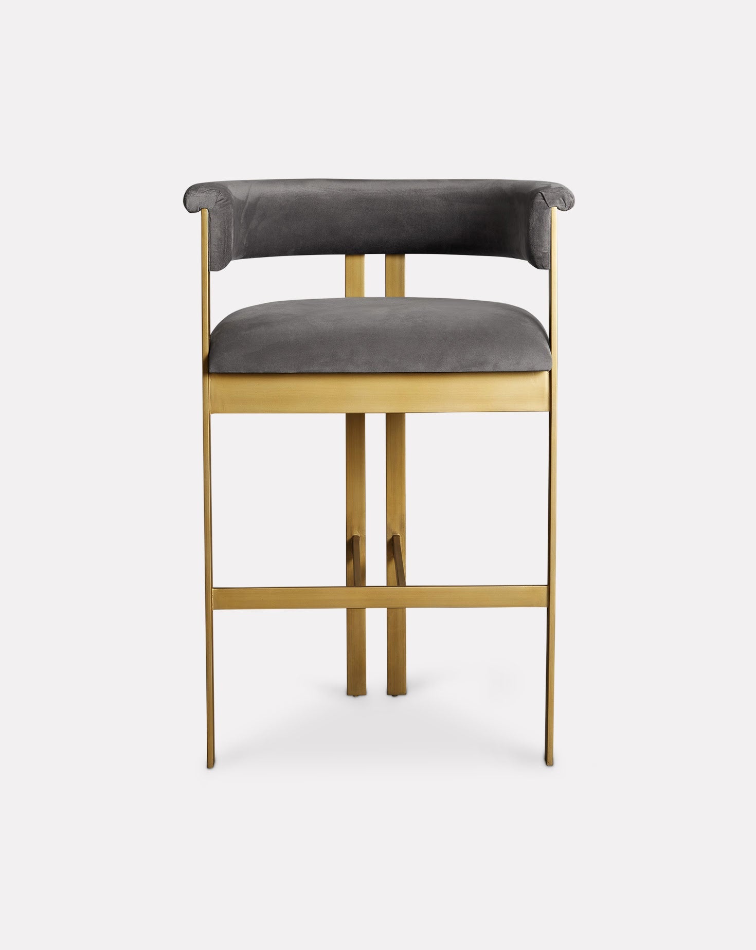 Grey Fabric Curved Back Brass Frame Bar Chair