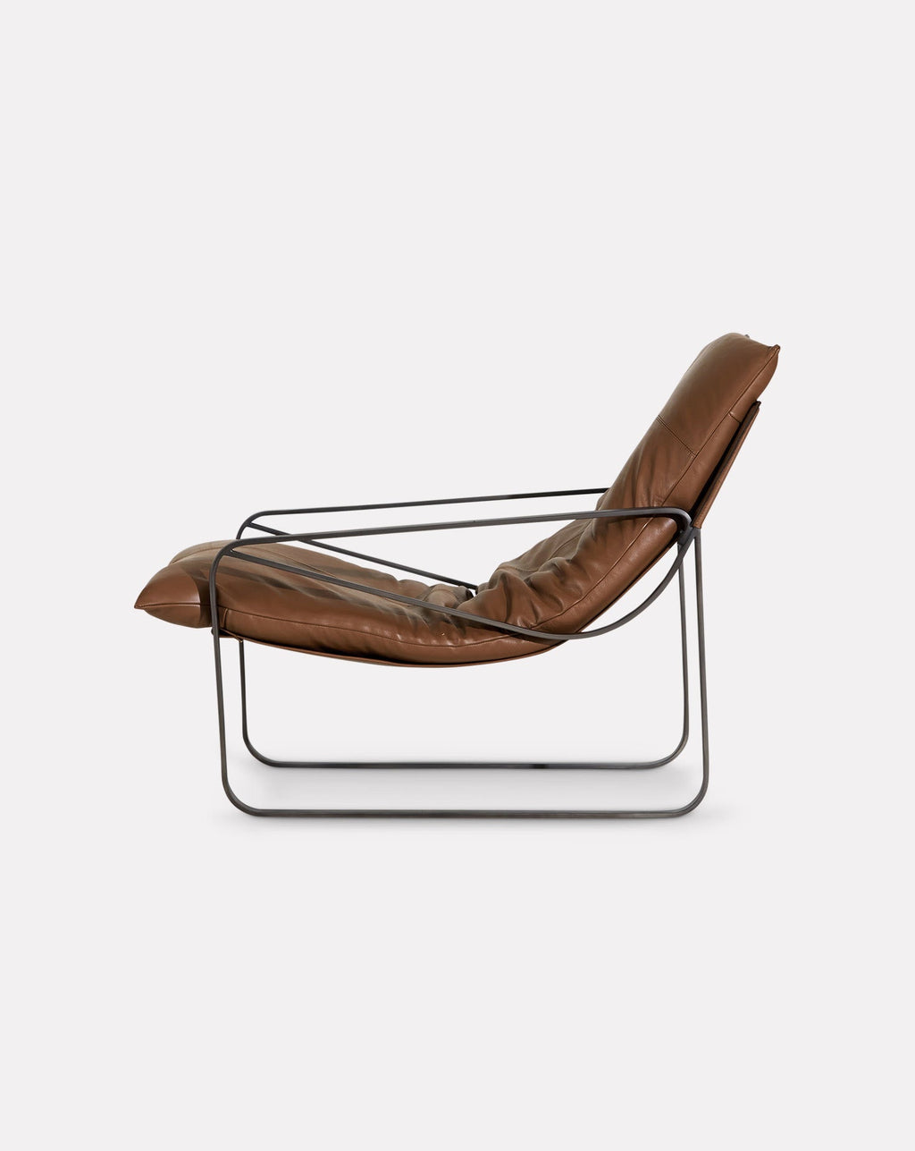 Gunmetal Steel Frame Tan Leather Mid-Century Lounge Chair