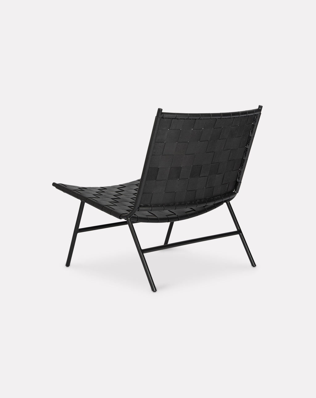 Black Leather Strap Woven Steel Frame Lounge Chair