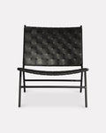 Black Leather Strap Woven Steel Frame Lounge Chair
