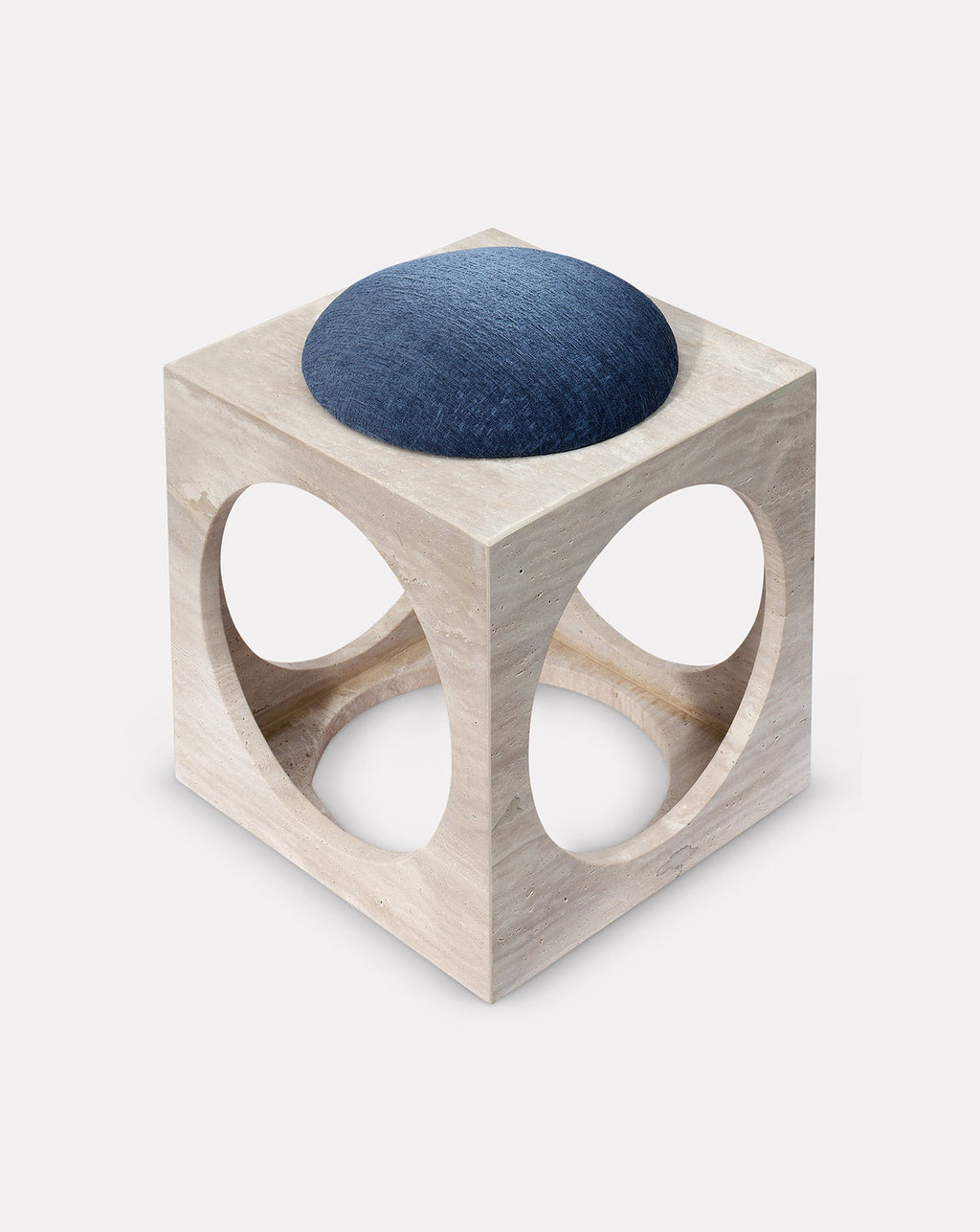 Travertine Geometric Velvet Seat Accent Stool