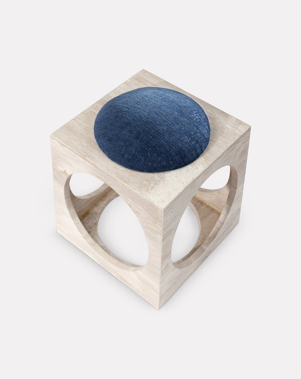 Travertine Geometric Velvet Seat Accent Stool