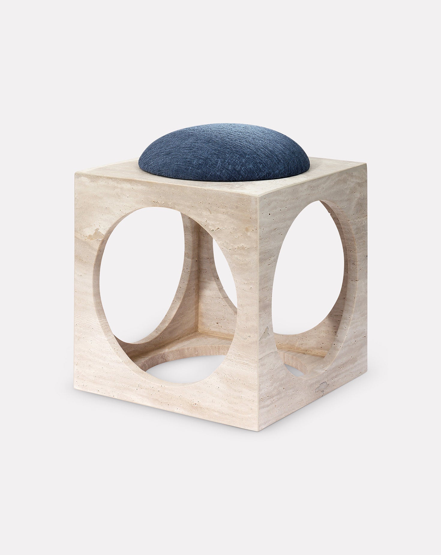 Travertine Geometric Velvet Seat Accent Stool