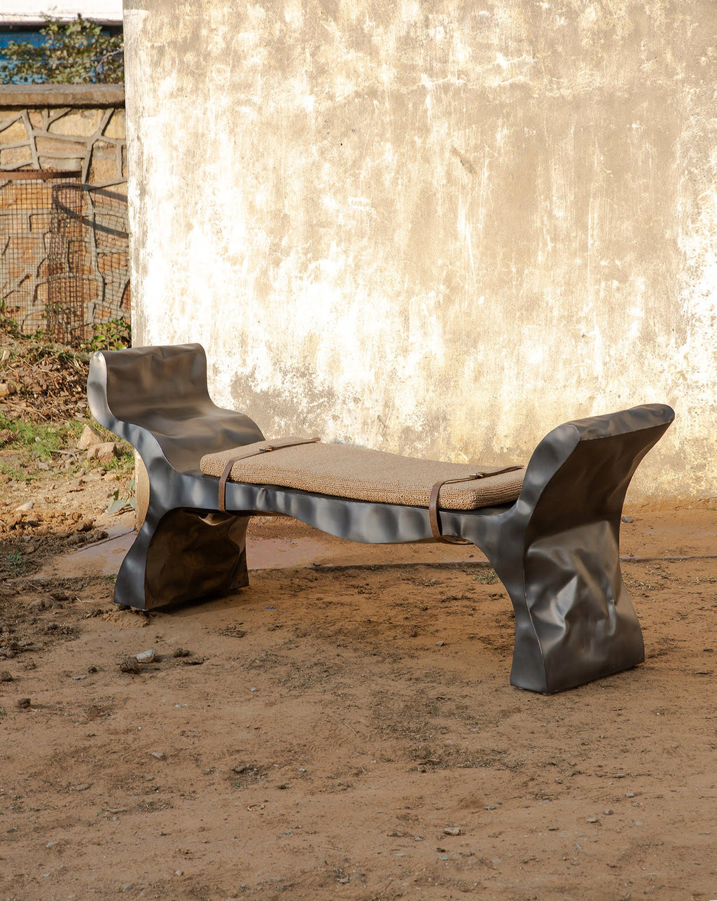 Organic Curve Steel Leather Strap Bench