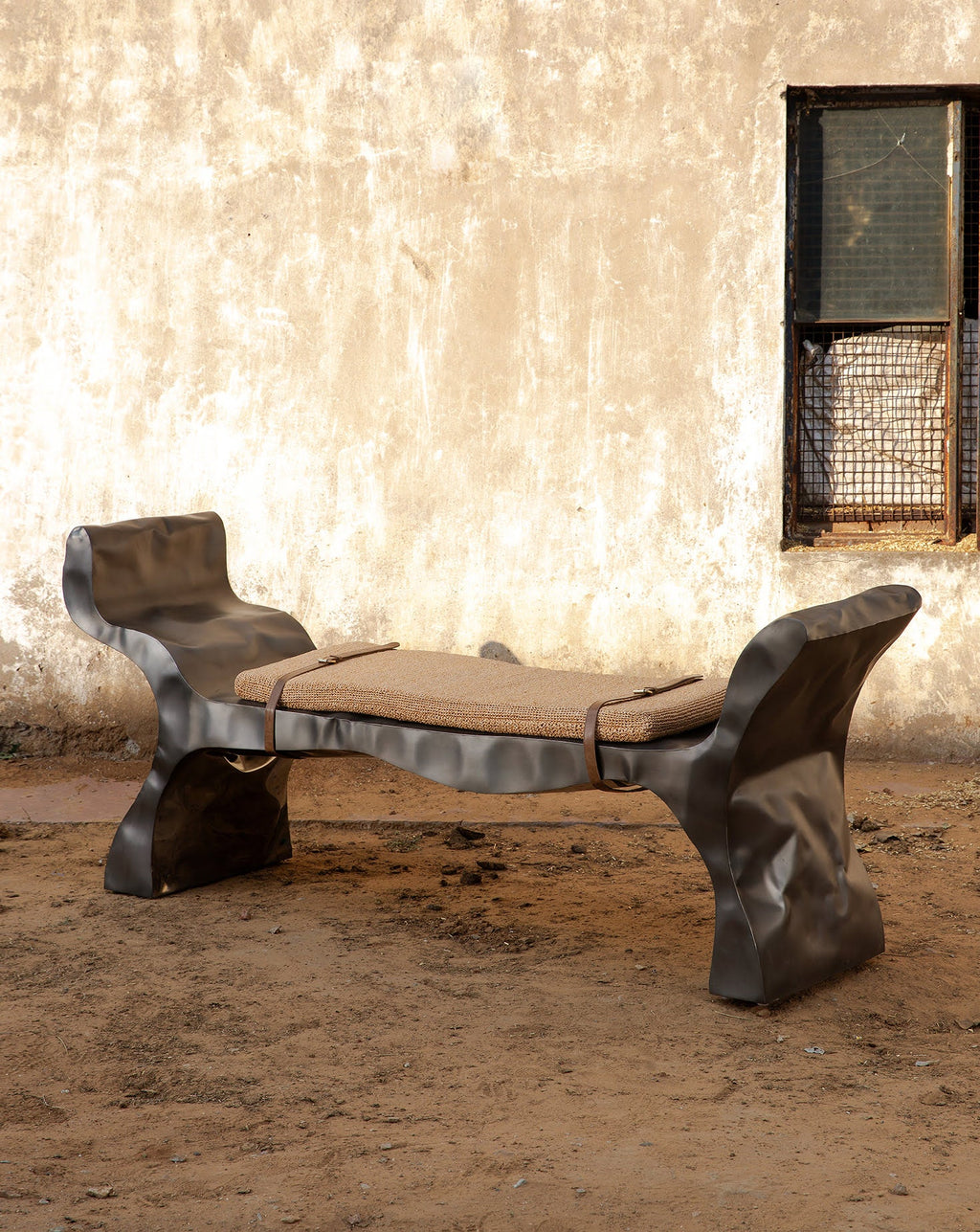 Organic Curve Steel Leather Strap Bench
