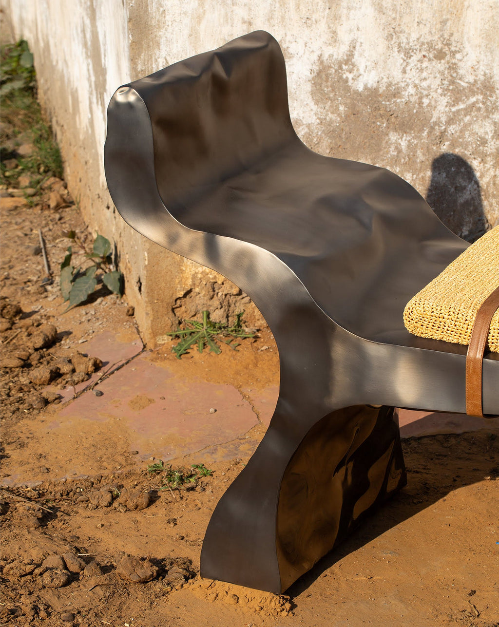 Organic Curve Steel Leather Strap Bench