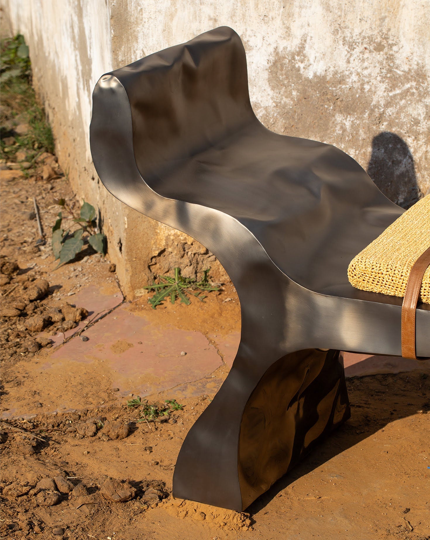 Organic Curve Steel Leather Strap Bench