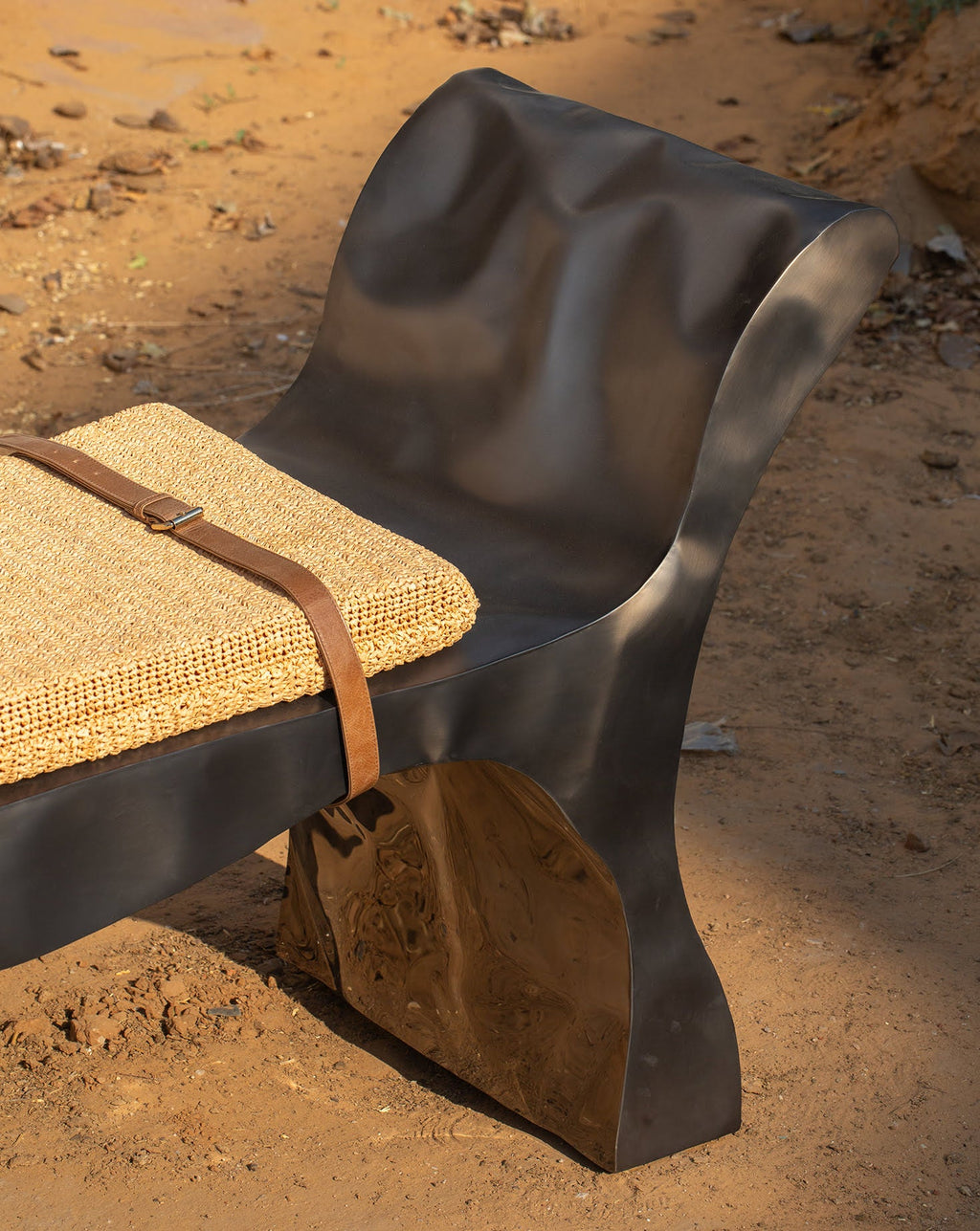Organic Curve Steel Leather Strap Bench