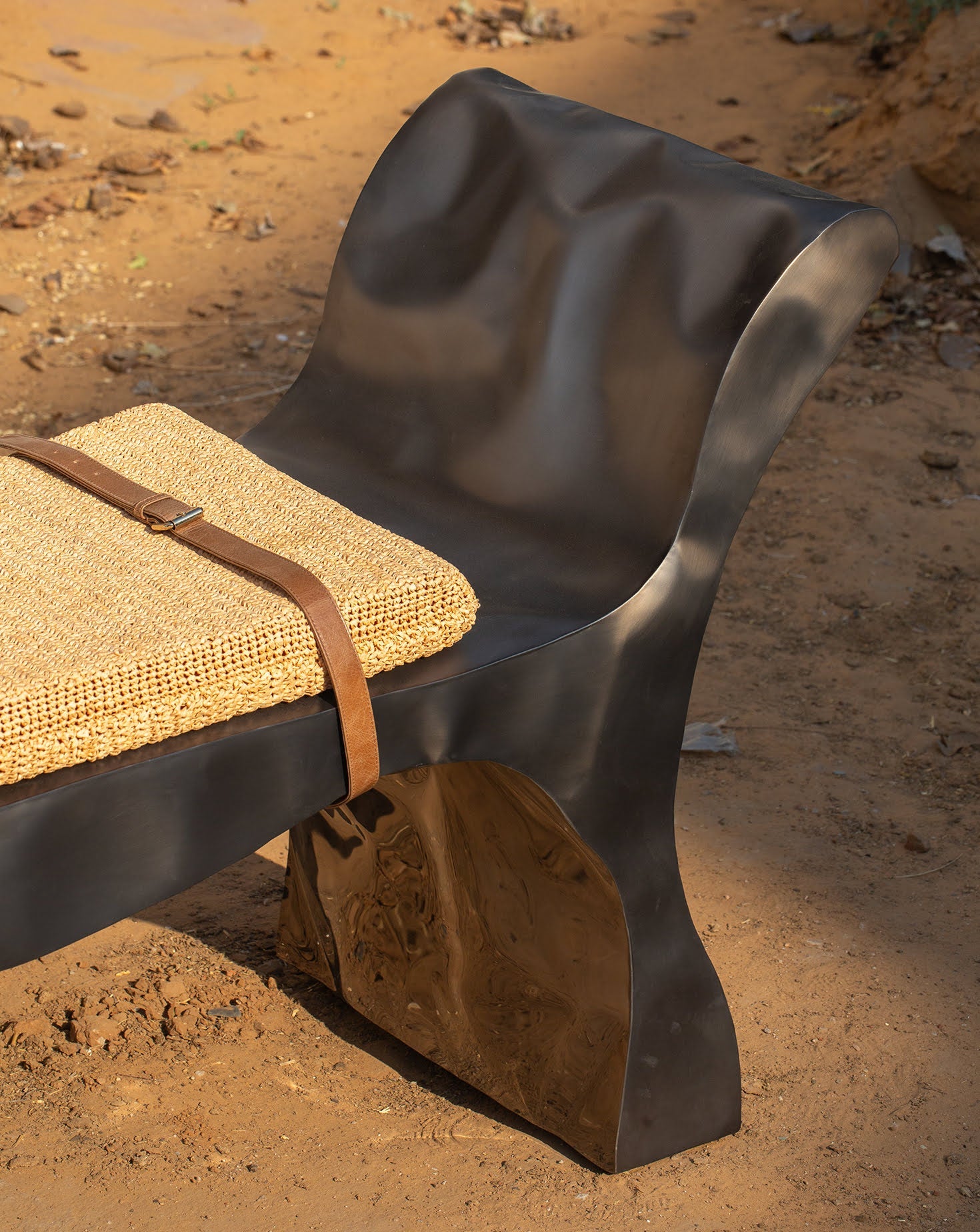 Organic Curve Steel Leather Strap Bench