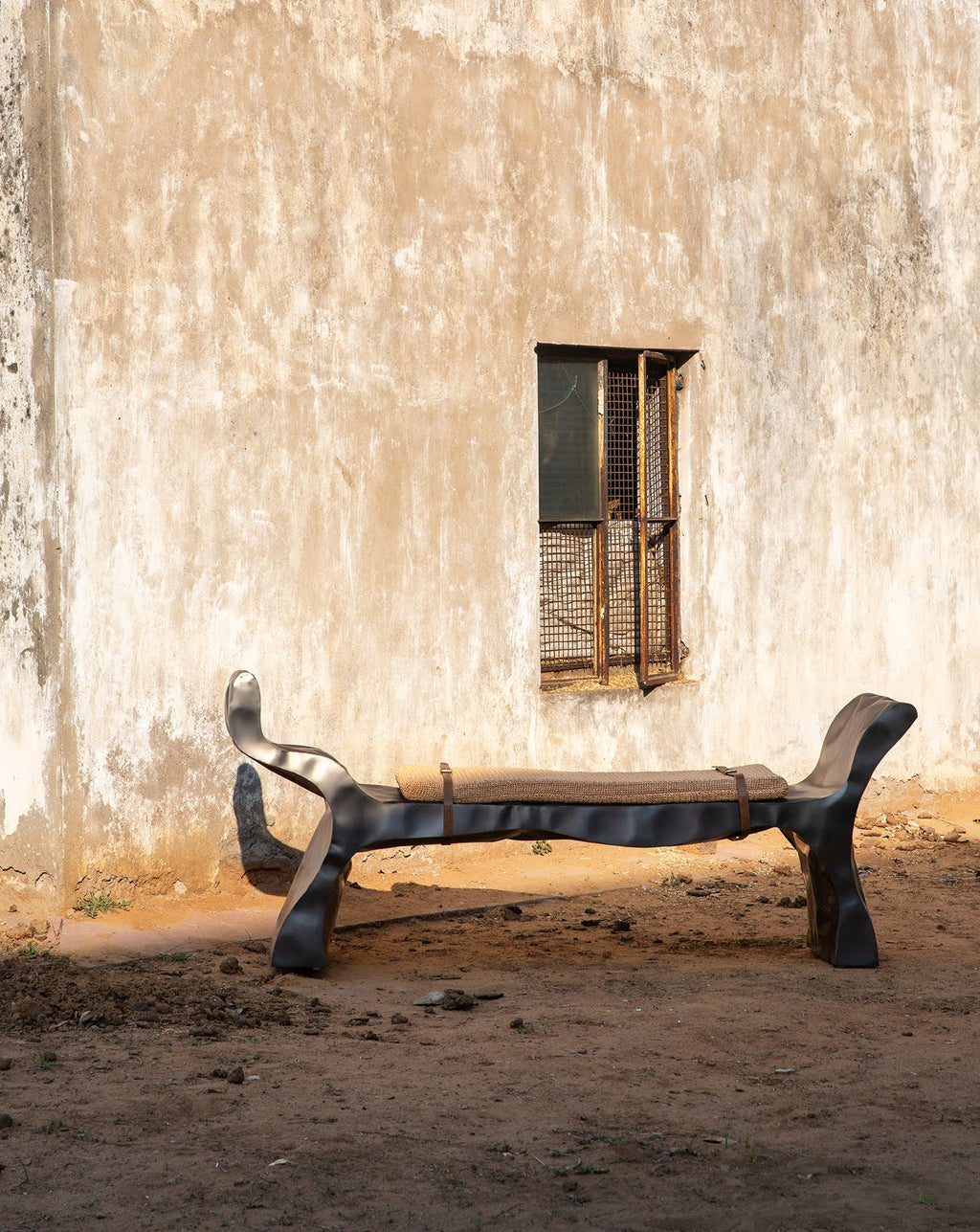 Organic Curve Steel Leather Strap Bench
