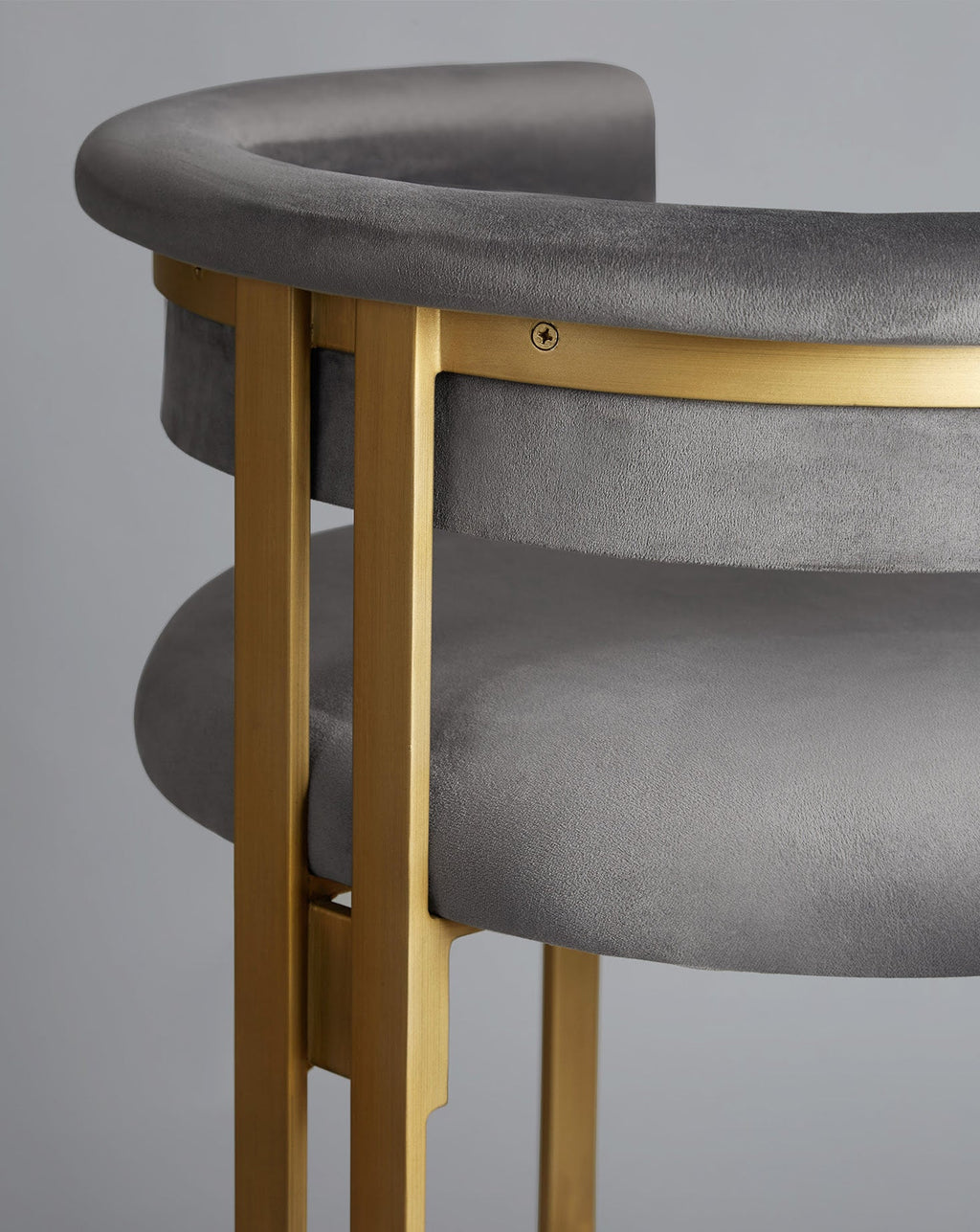 Grey Fabric Curved Back Brass Frame Bar Chair