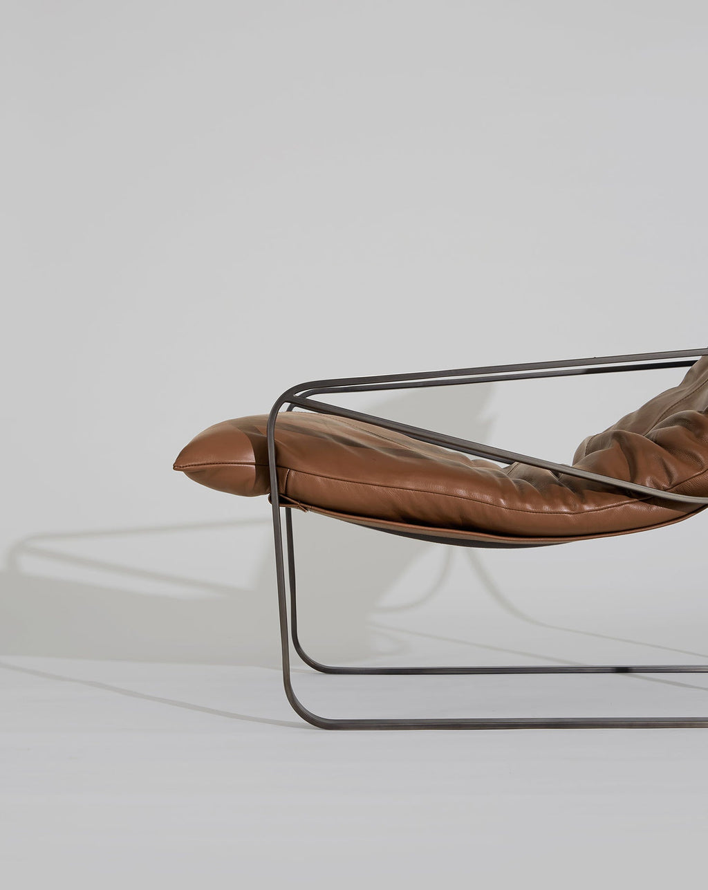 Gunmetal Steel Frame Tan Leather Mid-Century Lounge Chair