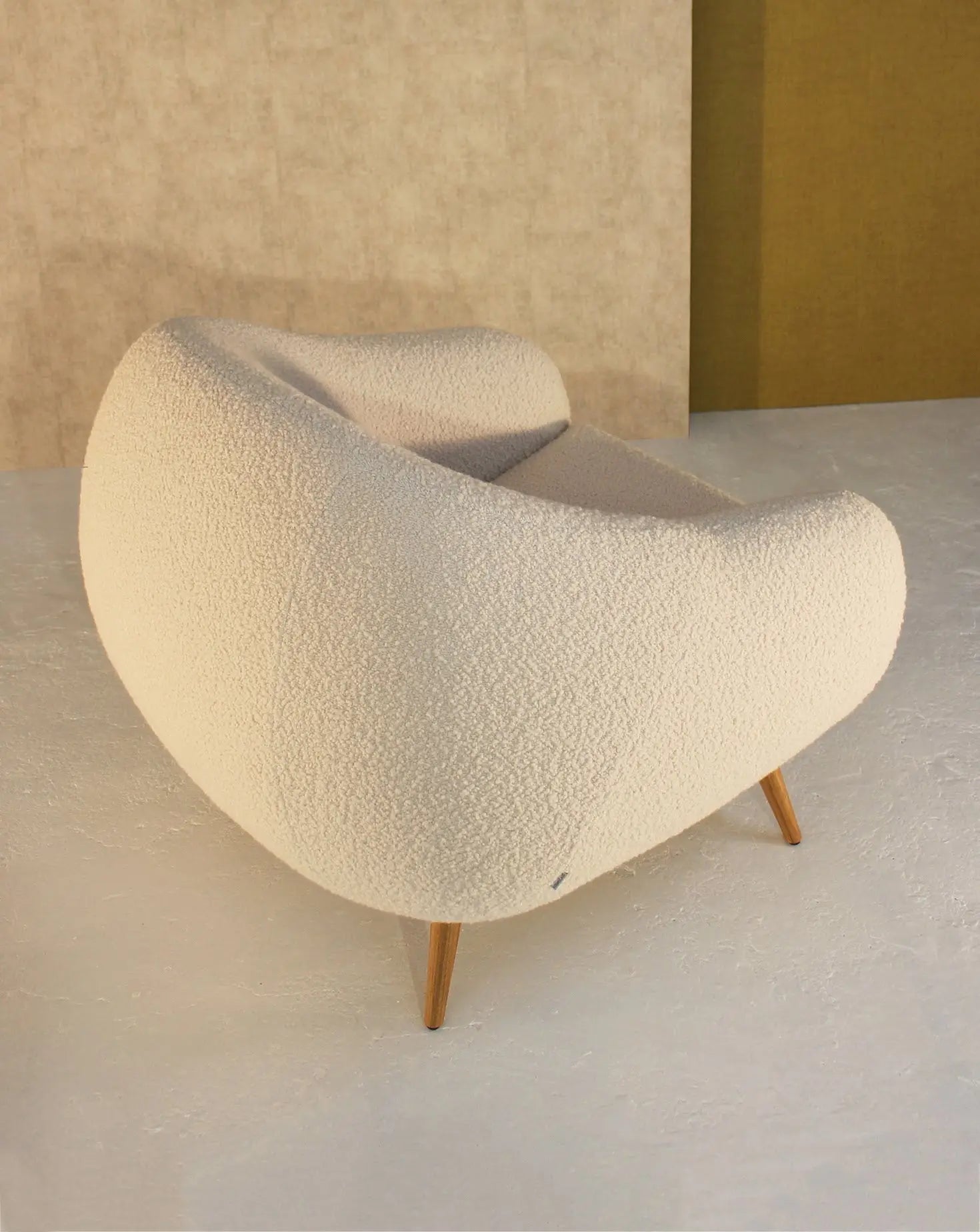 Sculptural Curved Oak Base Upholstered Armchair