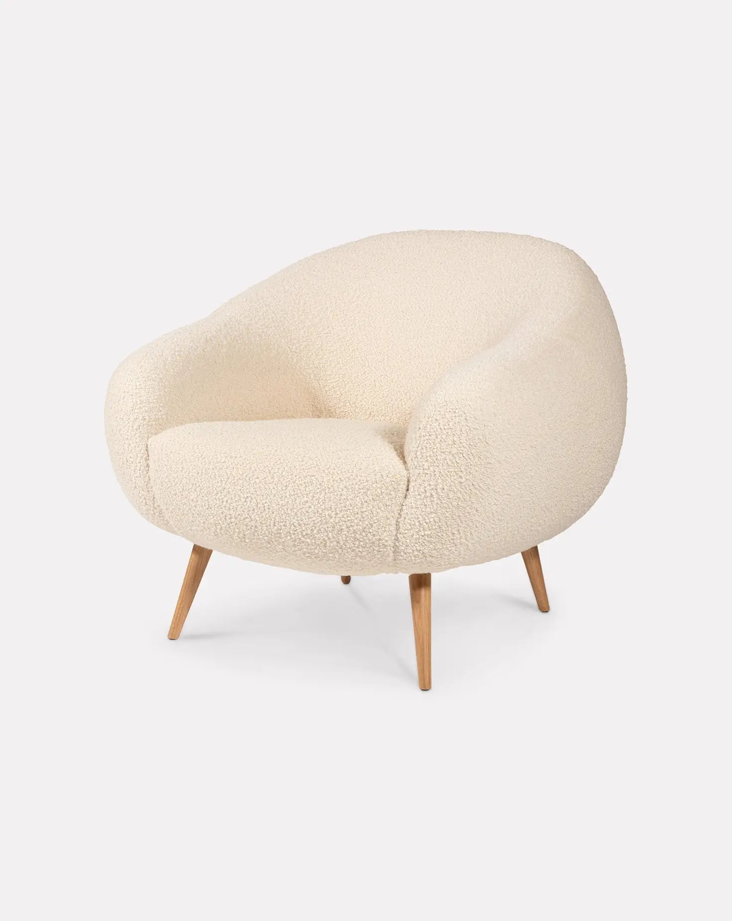 Sculptural Curved Oak Base Upholstered Armchair