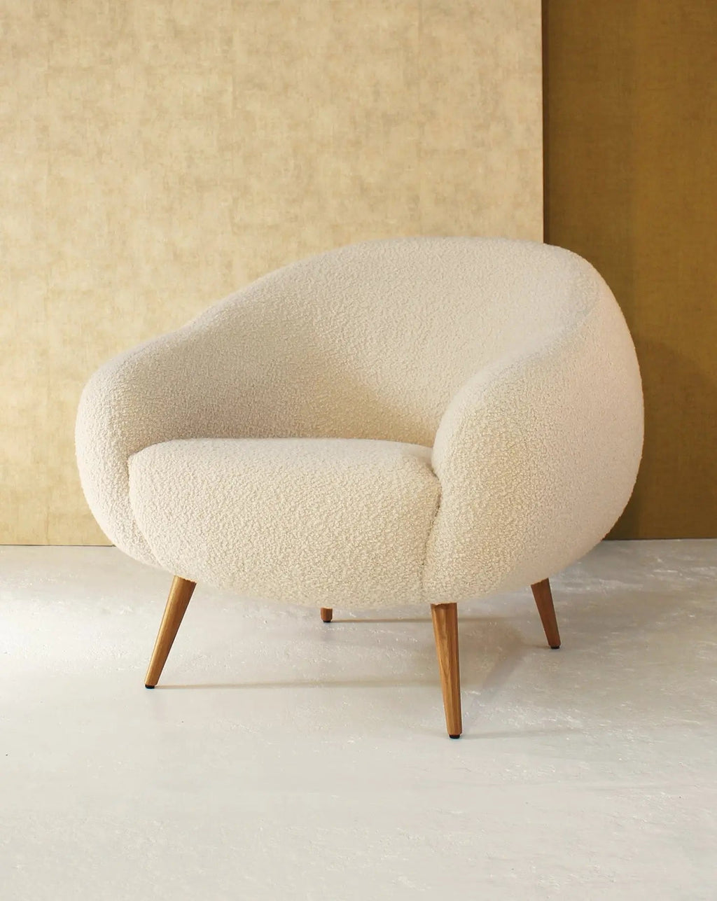 Sculptural Curved Oak Base Upholstered Armchair