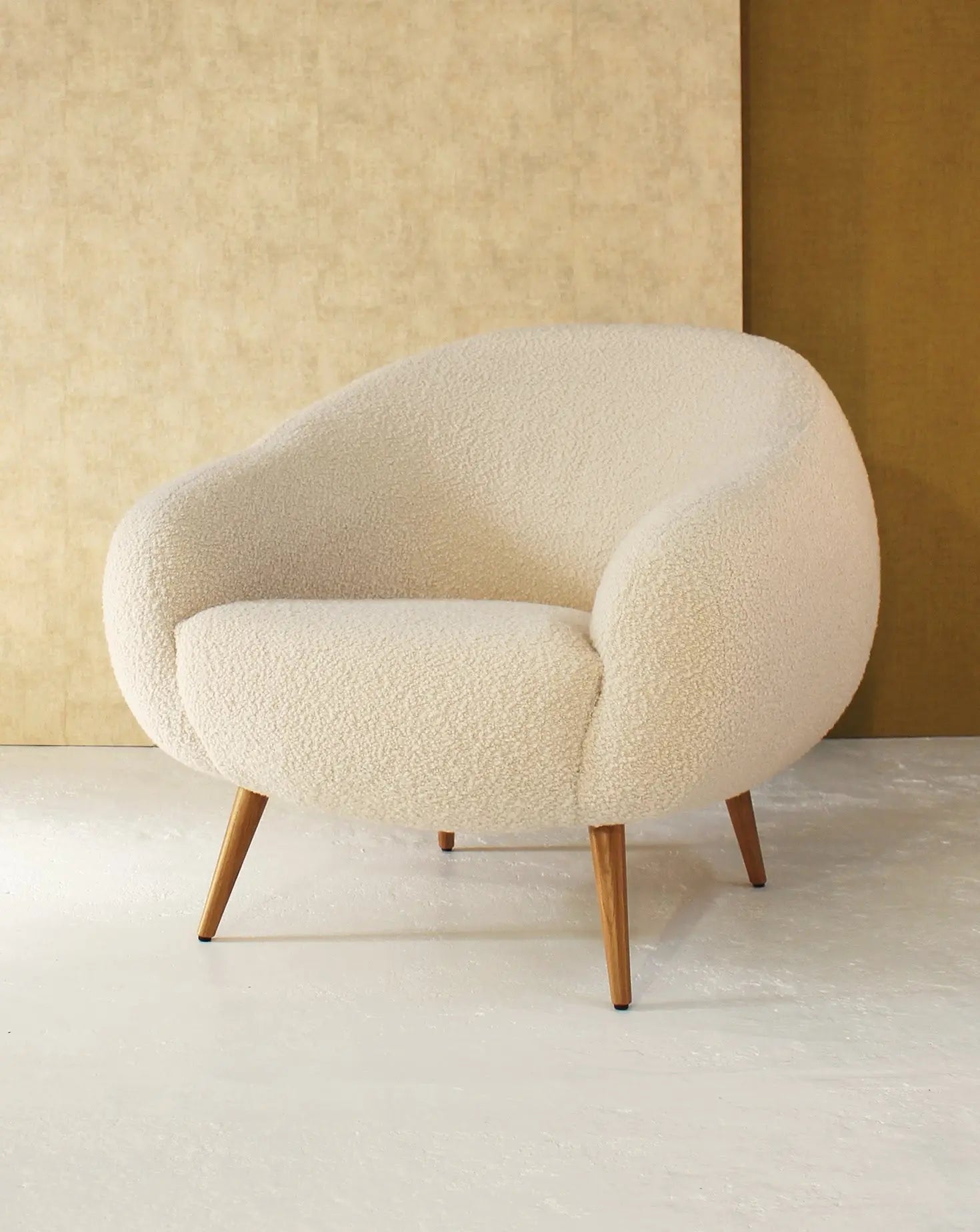 Sculptural Curved Oak Base Upholstered Armchair