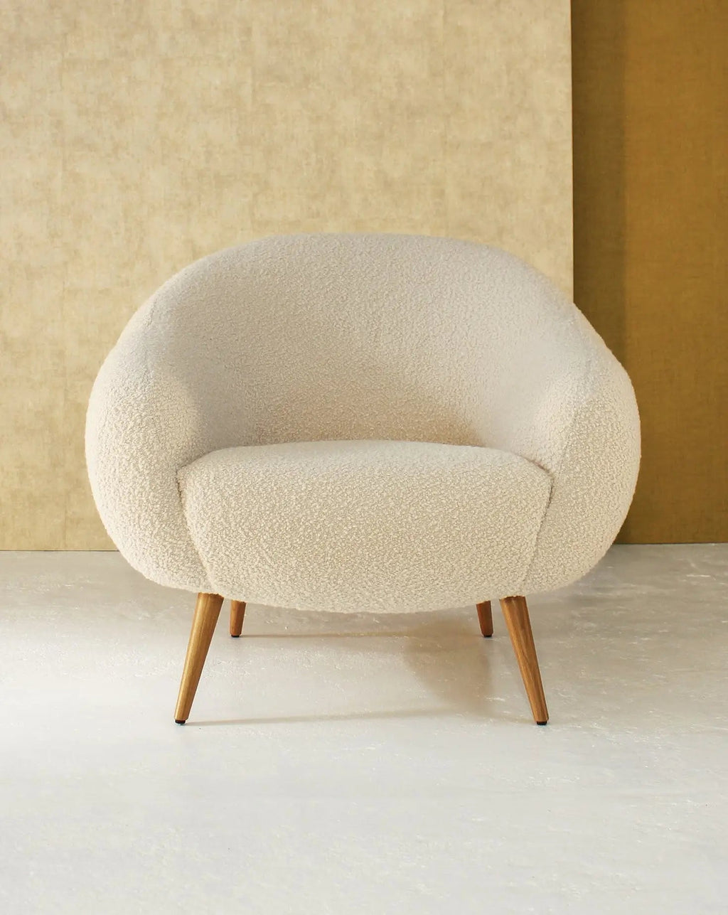 Sculptural Curved Oak Base Upholstered Armchair
