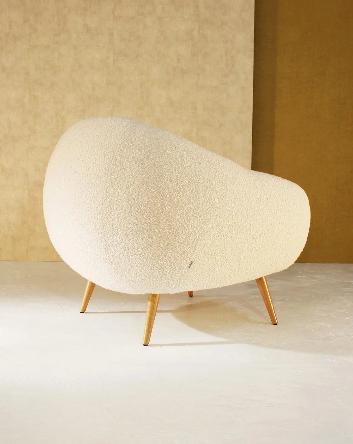 Sculptural Curved Oak Base Upholstered Armchair