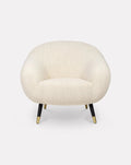 Sculptural Curved Oak Base Brass-Foot Upholstered Armchair