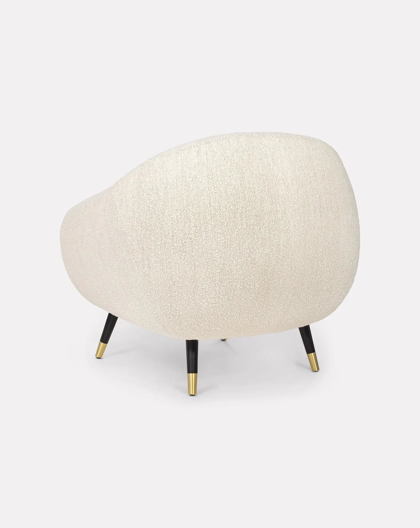 Sculptural Curved Oak Base Brass-Foot Upholstered Armchair