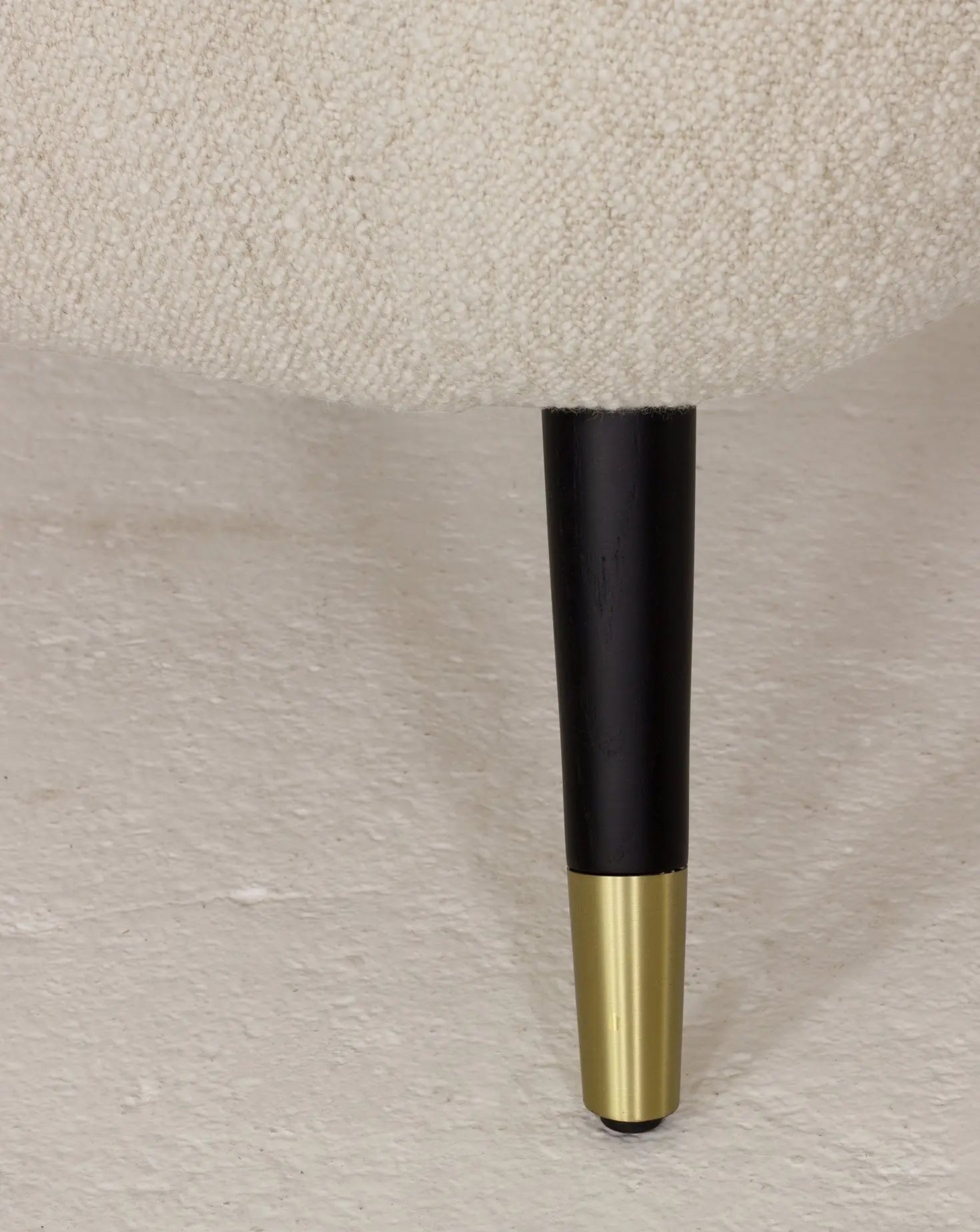 Sculptural Curved Oak Base Brass-Foot Upholstered Armchair