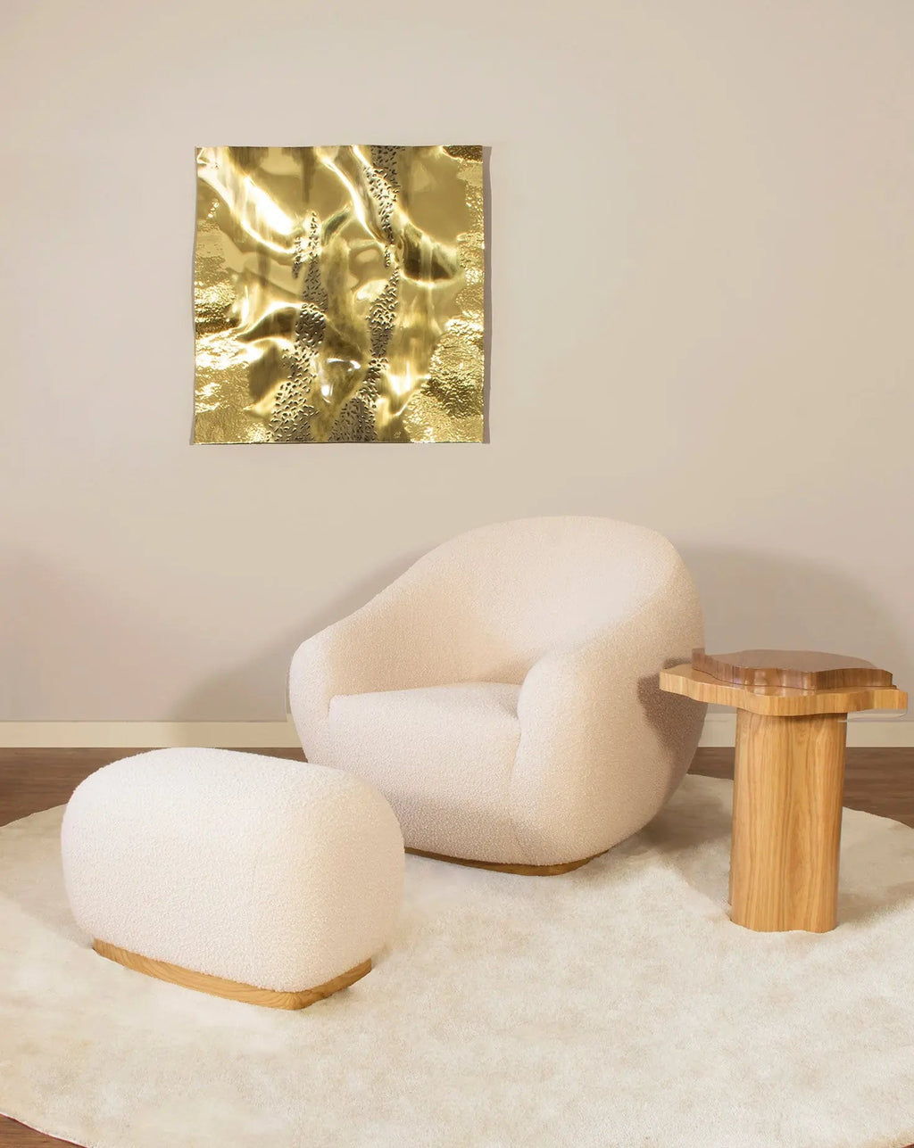 Curved Oak Base Award-Winning Upholstered Armchair