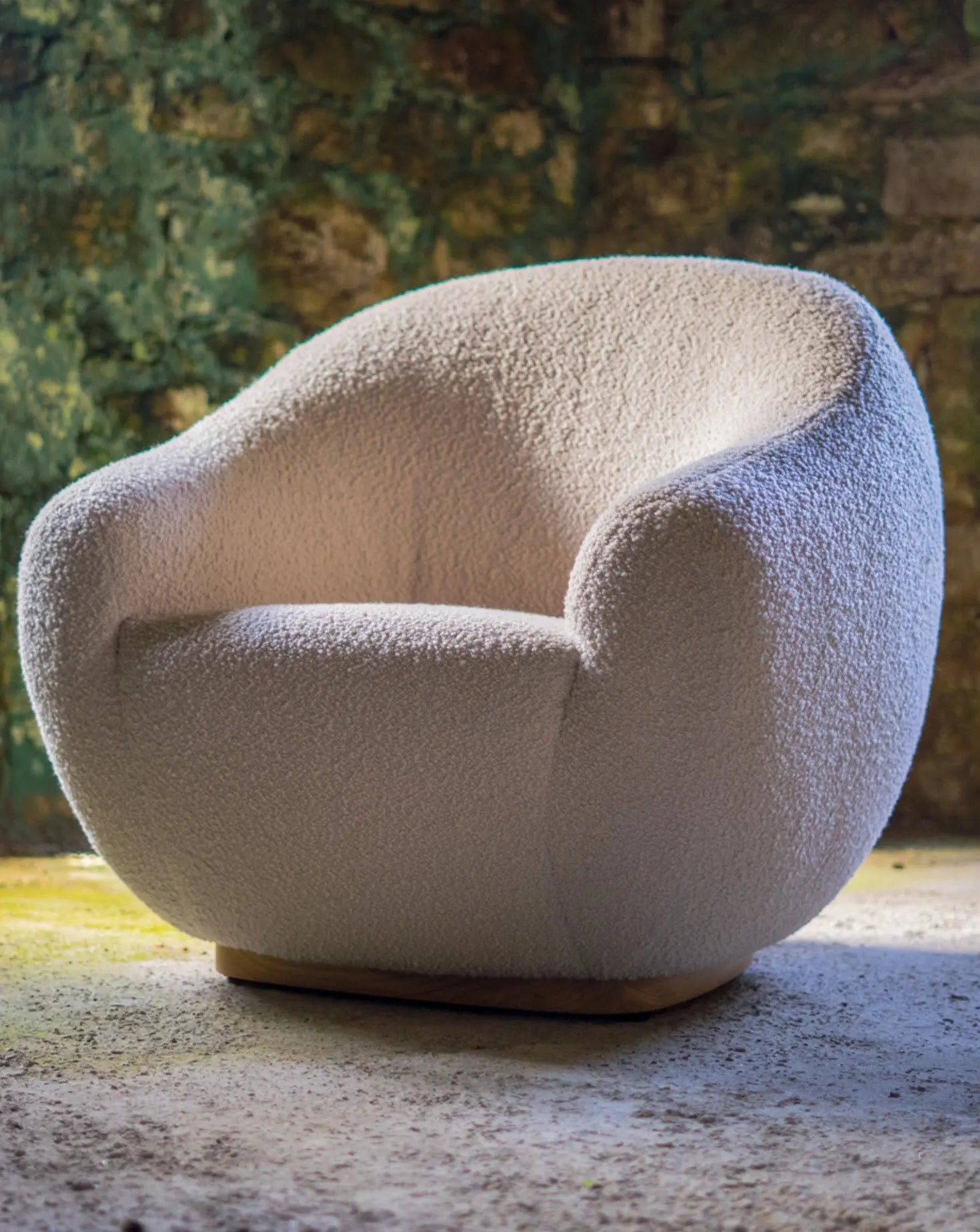 Curved Oak Base Award-Winning Upholstered Armchair