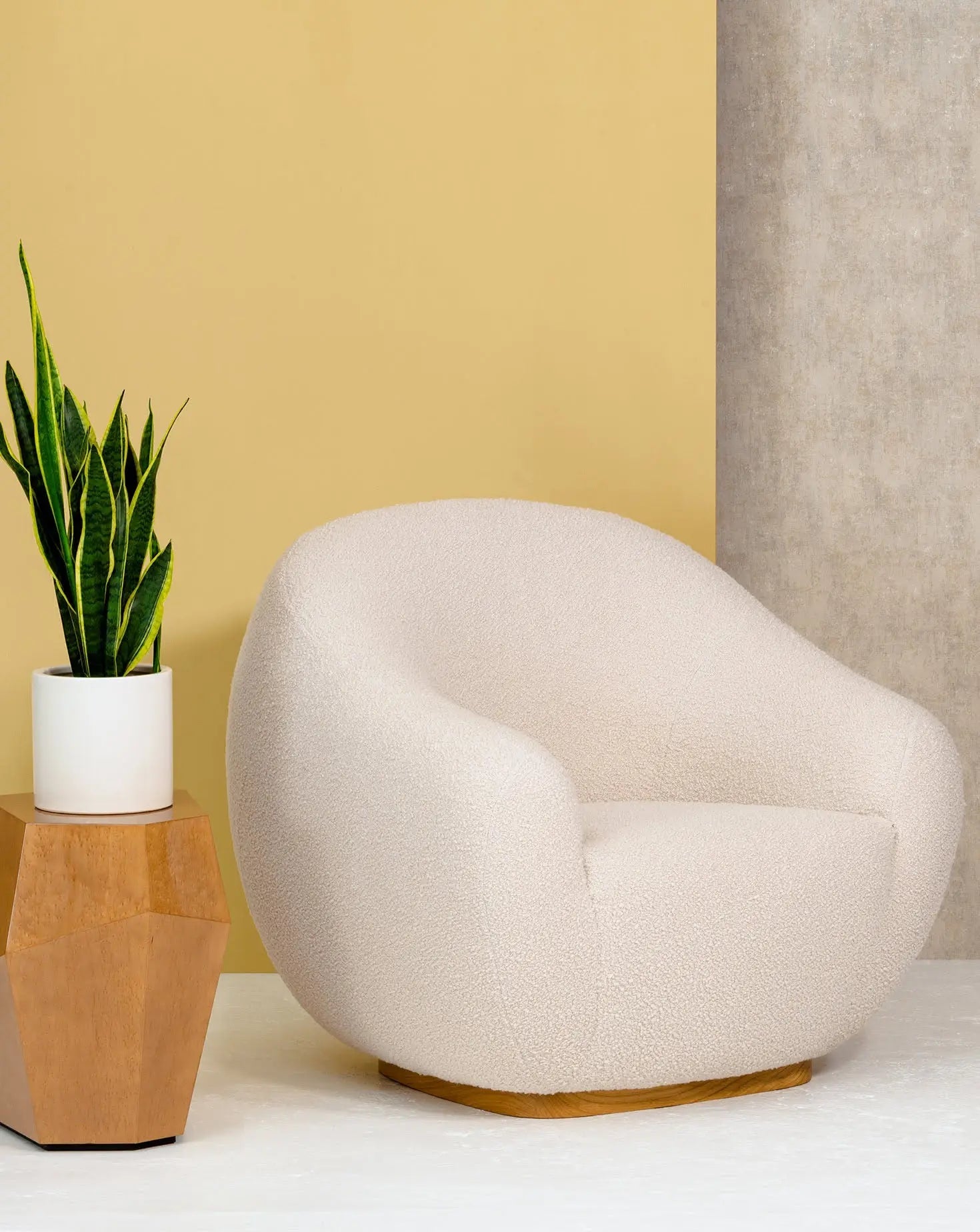 Curved Oak Base Award-Winning Upholstered Armchair