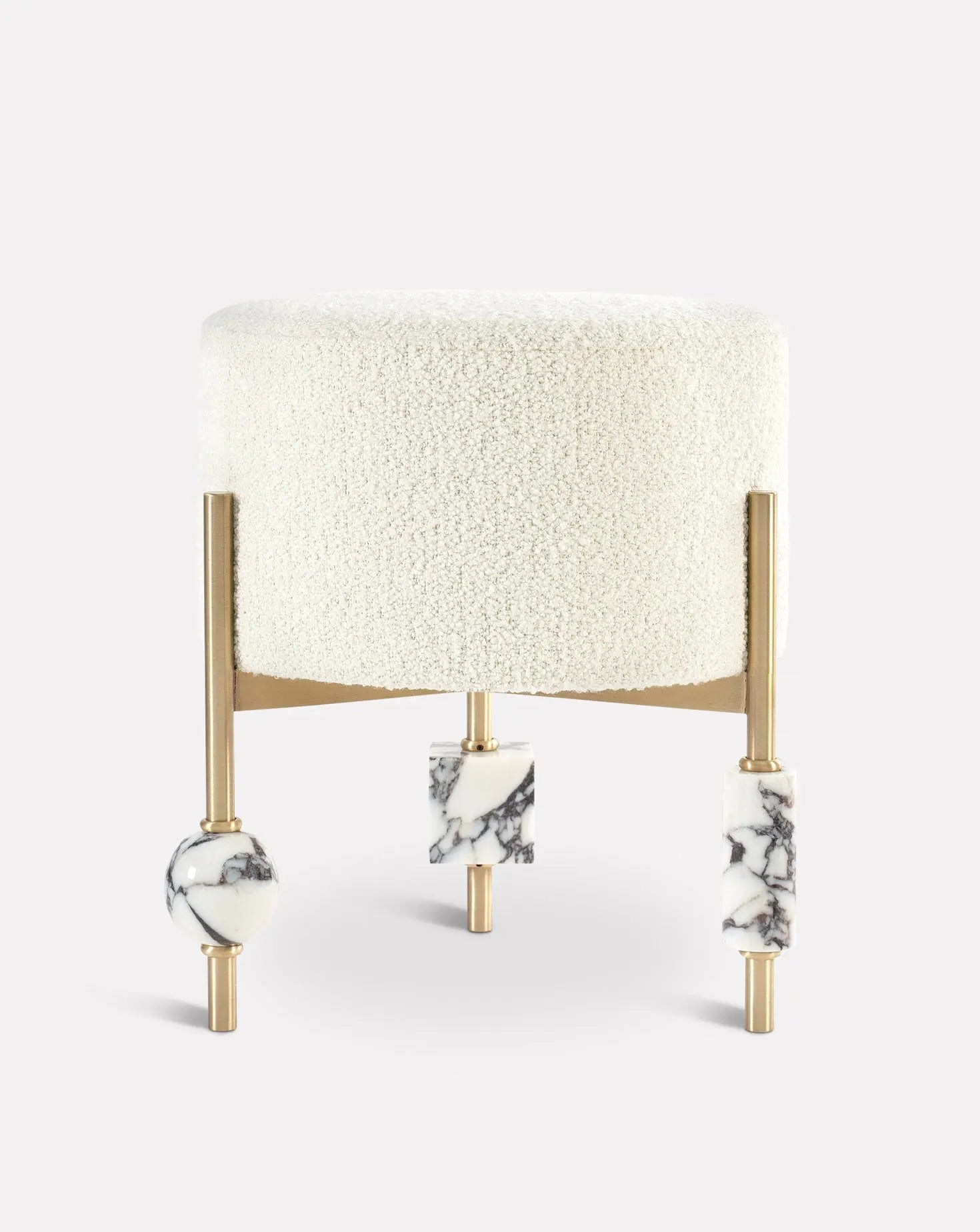 Brass Frame Marble Leg Round Pouf