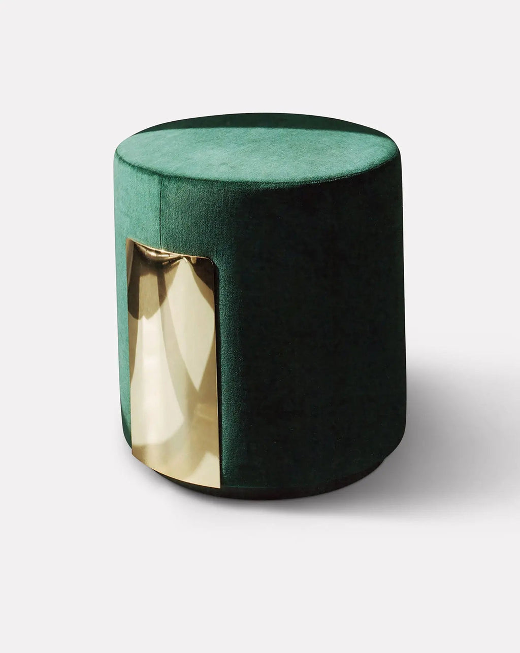 Green Velvet Gold-Detail Low Round Pouf