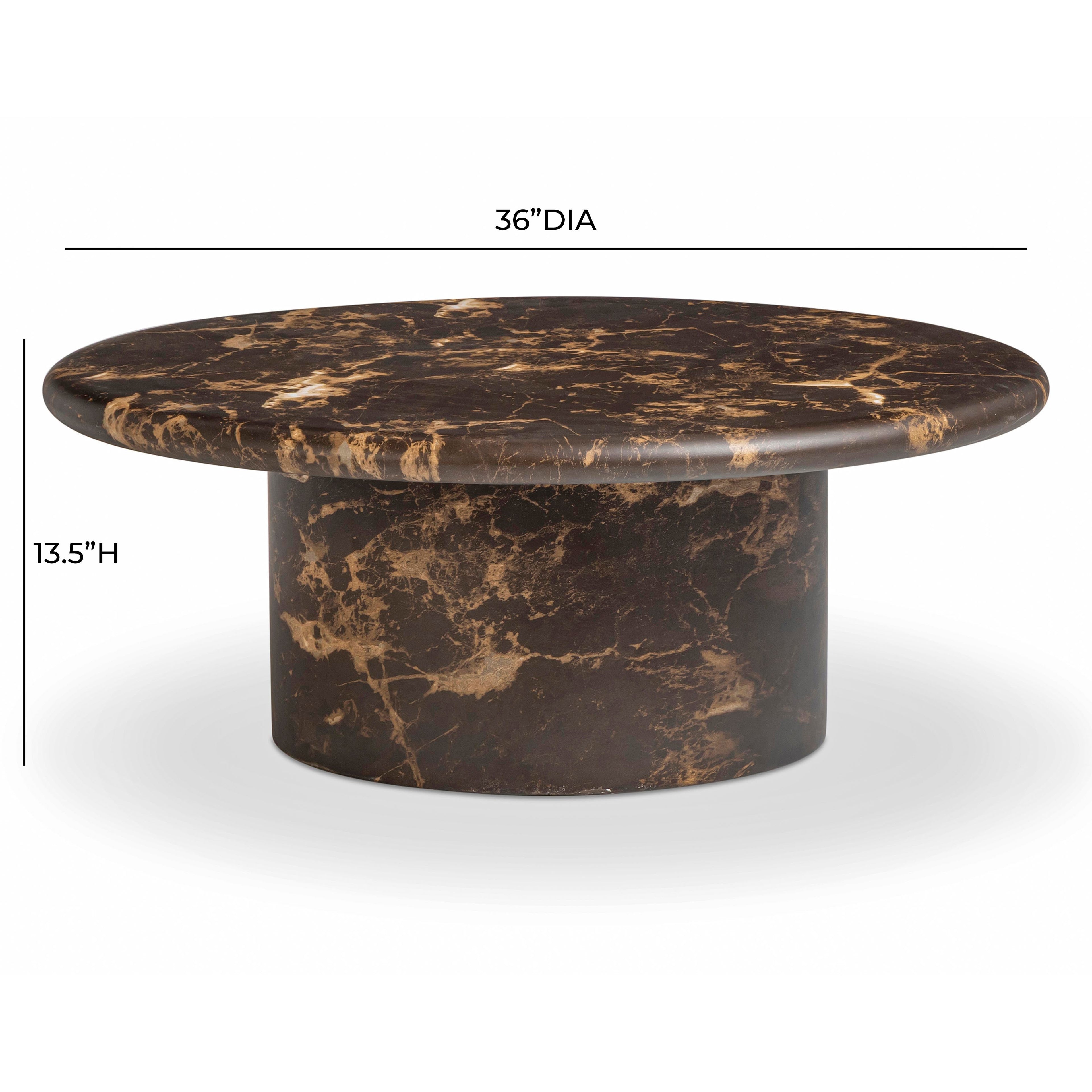 36 Dark Brown Faux Marble Indoor/Outdoor Concrete Round Coffee Table