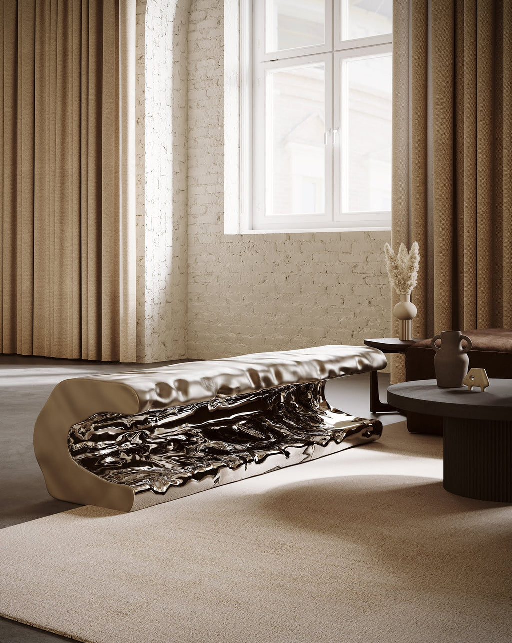 C-Shape Polished Stainless Steel Coastal Bench