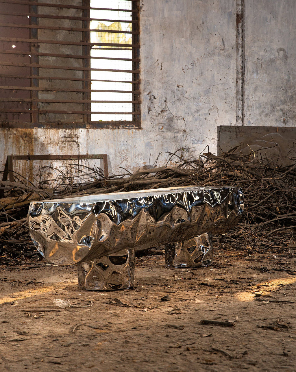 Stainless Steel Mirror Polish Sculptural Bench