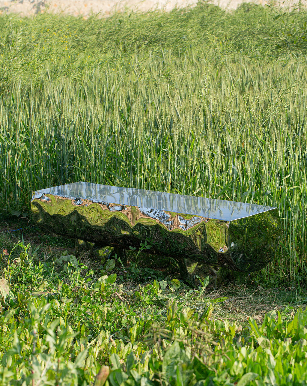 Stainless Steel Mirror Polish Sculptural Bench