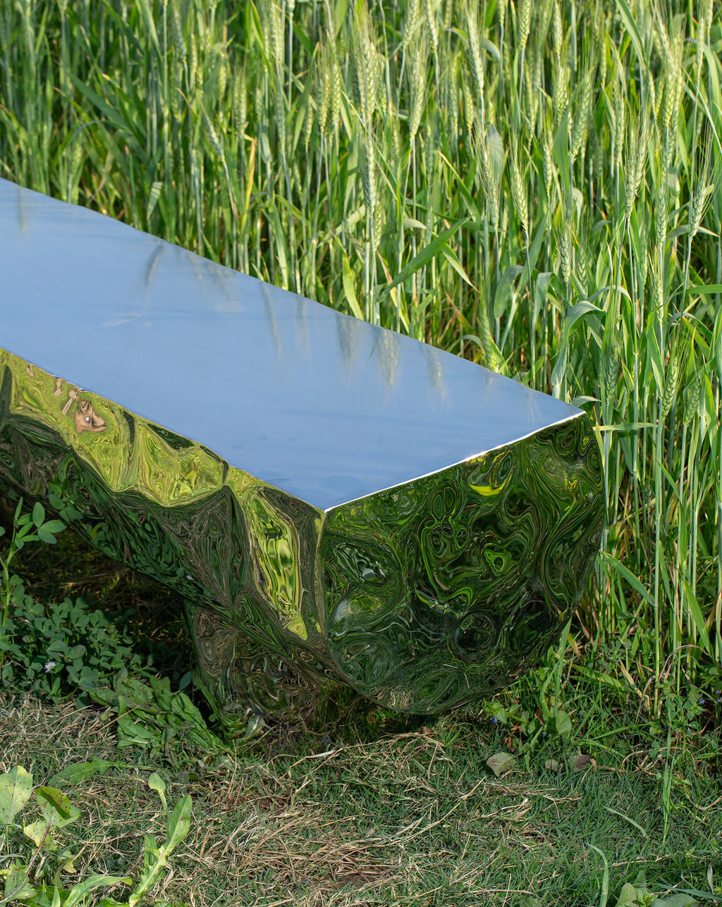 Stainless Steel Mirror Polish Sculptural Bench