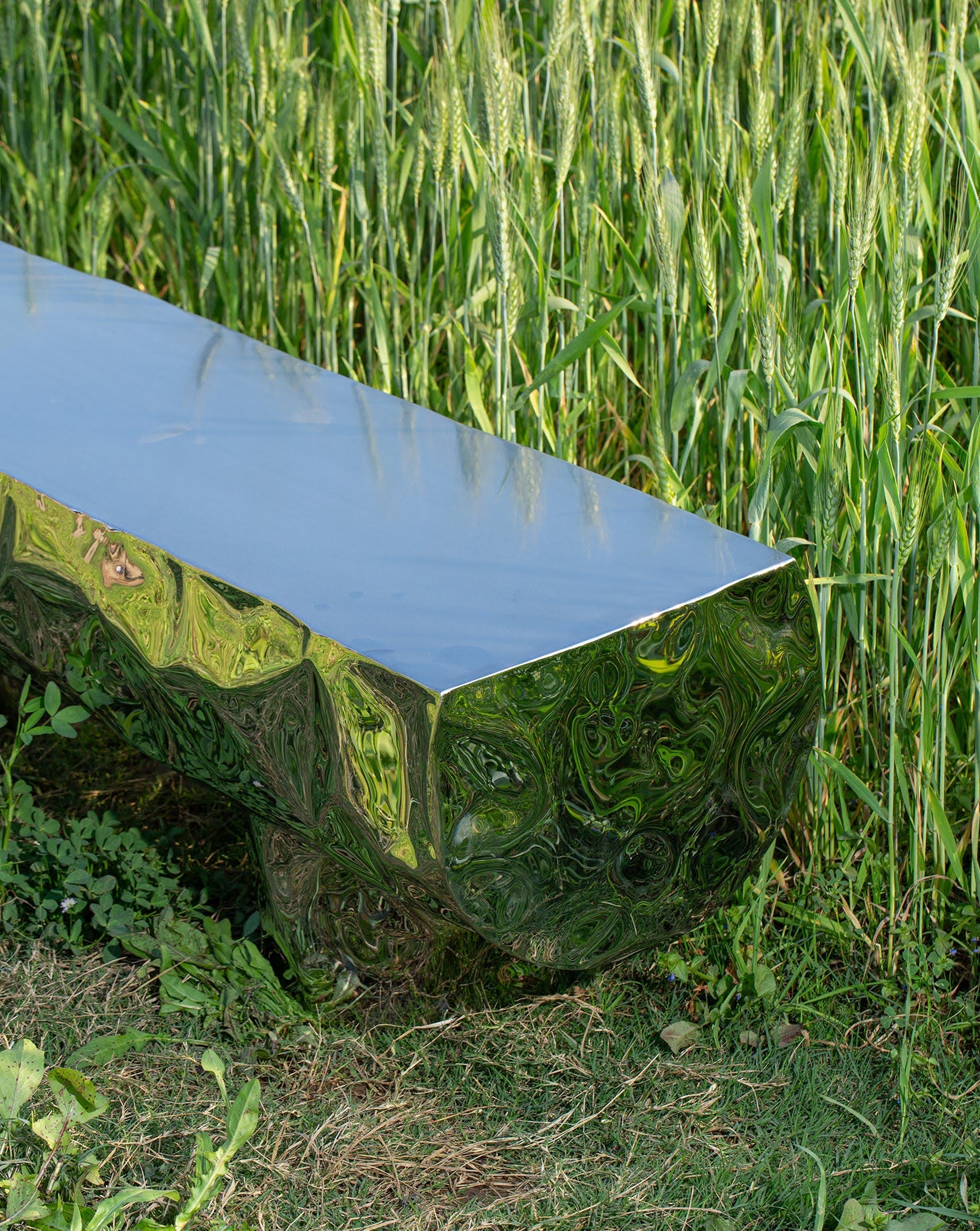 Stainless Steel Mirror Polish Sculptural Bench