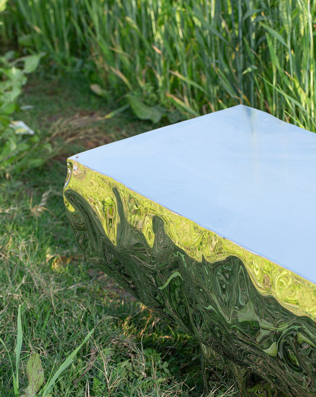 Stainless Steel Mirror Polish Sculptural Bench
