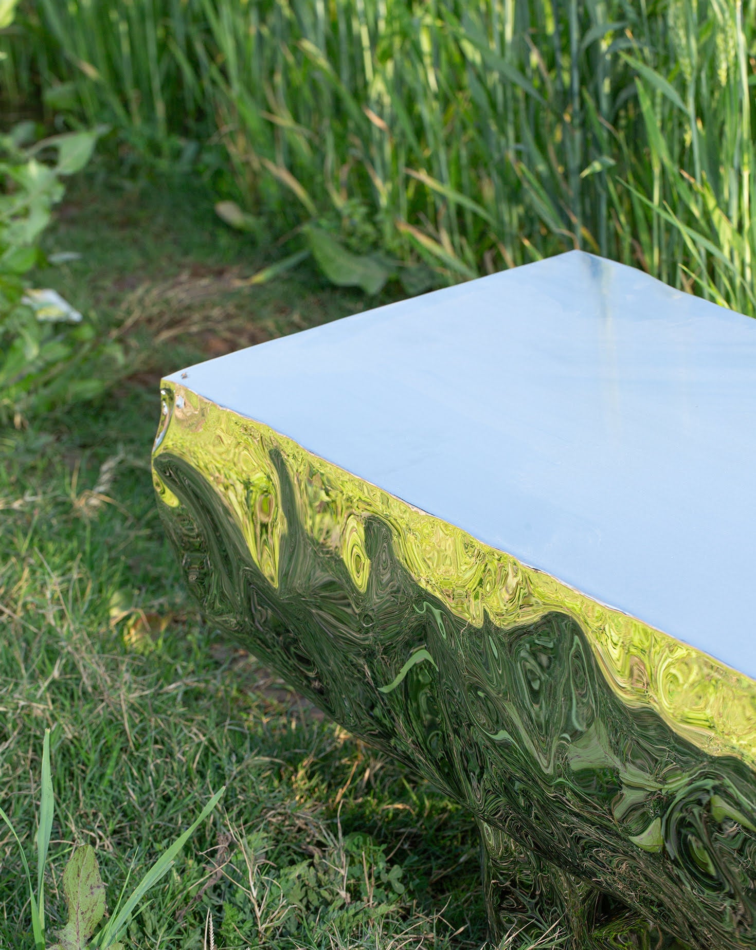 Stainless Steel Mirror Polish Sculptural Bench