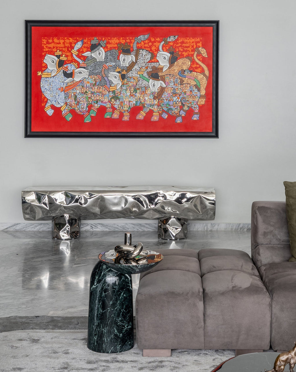 Stainless Steel Mirror Polish Sculptural Bench