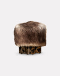 Brown Bouclé Stainless Steel Log-Inspired Pouf Small