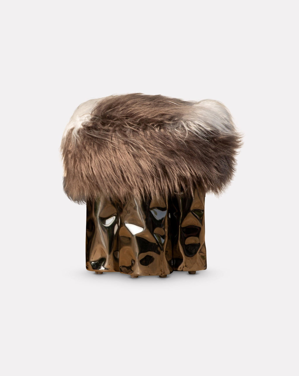 Brown Bouclé Stainless Steel Log-Inspired Pouf Tall