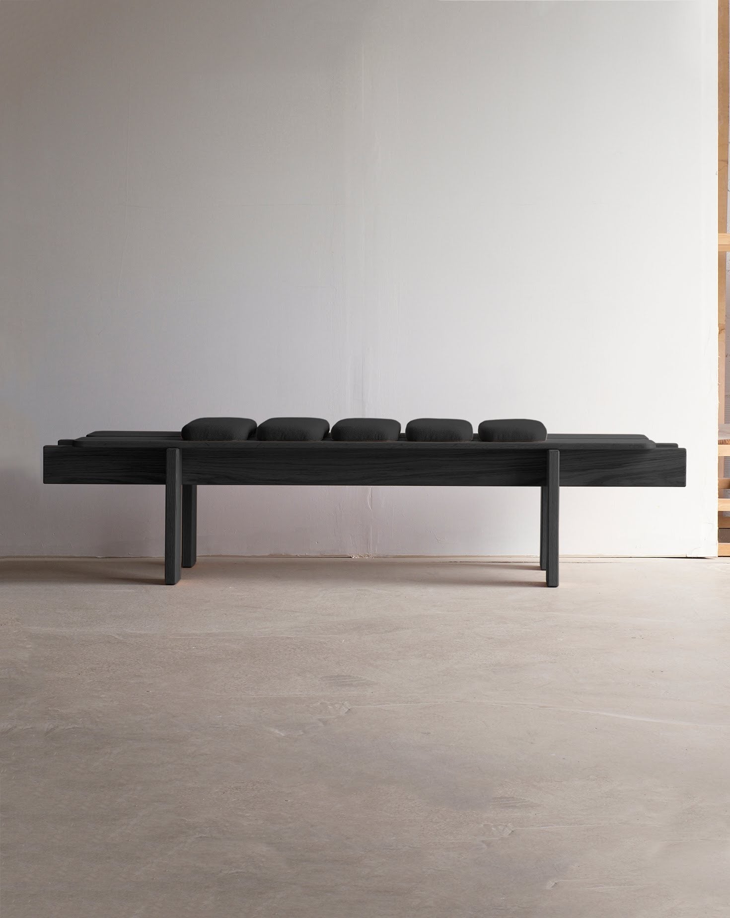 Solid Black-Stained Beech Modular Cushion Minimalist Bench