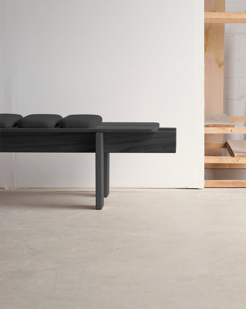 Solid Black-Stained Beech Modular Cushion Minimalist Bench