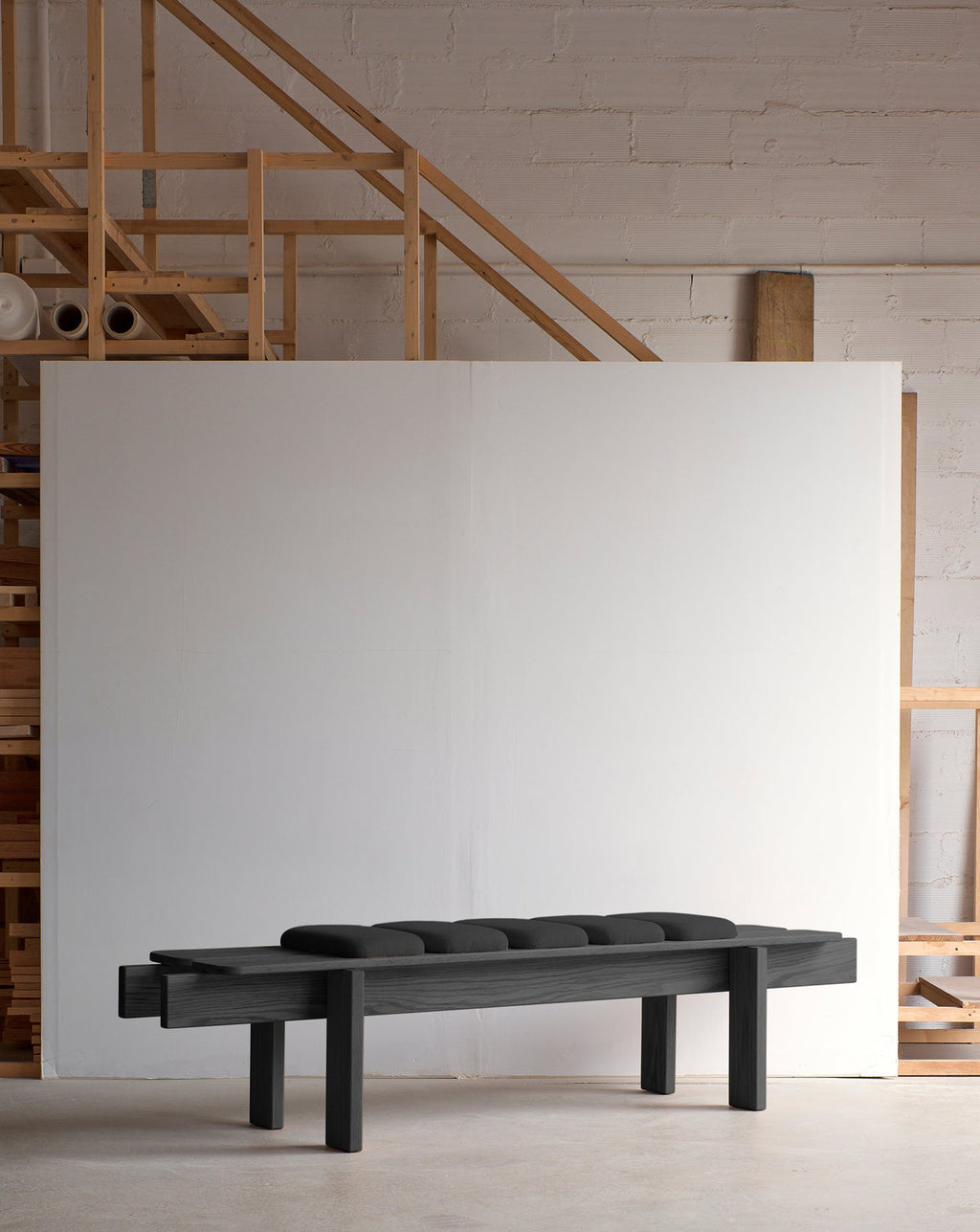 Solid Black-Stained Beech Modular Cushion Minimalist Bench
